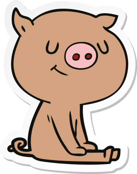 Bir insan tarafından çizilmiş mutlu çizgi film domuzu çıkartması.