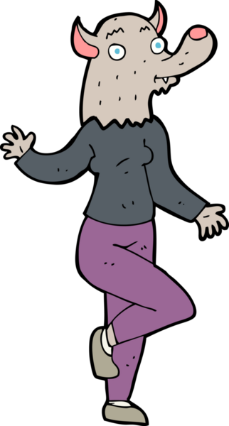 Bir insan tarafından çizilmiş dans eden kurtadam kadın.