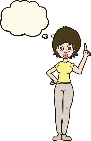 Çizgi filmdeki kadın bir insan tarafından çizilmiş düşünce balonuyla anlatmak istediği şeyi anlatıyor.