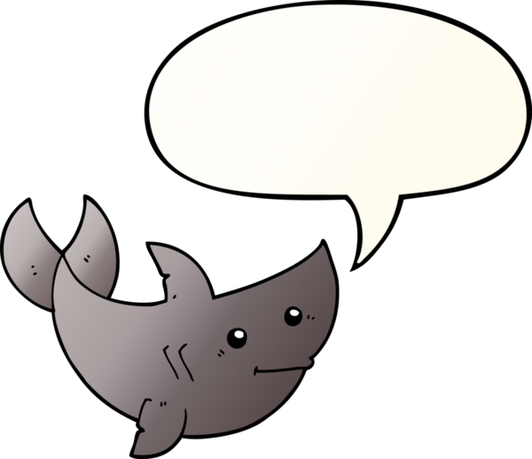 Bir insan tarafından çizilmiş, konuşma baloncuklu çizgi film köpekbalığı.