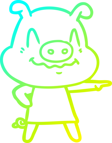 Bir insanın çizdiği elbiseyi giyen sinirli bir domuzun çizdiği çizgi film.