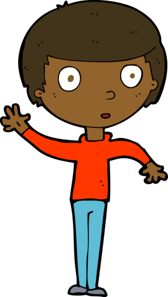 Bir insan tarafından çizilmiş çizgi film el sallayan çocuk