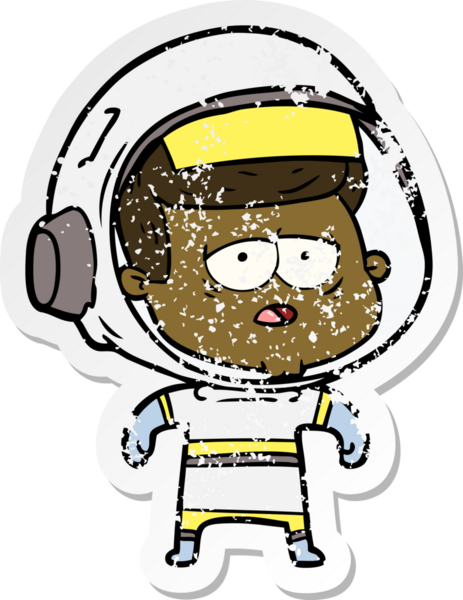 Bir insan tarafından çizilmiş yorgun bir astronotun sıkıntılı çıkartması.