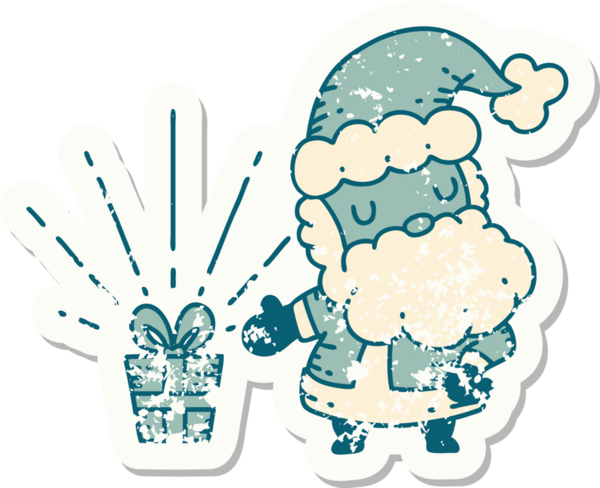 Bir insan tarafından çizilmiş eski bir dövme stili Noel Baba karakterinin eski çıkartması.