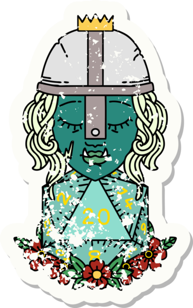 Retro Dövme Biçimli Ork Savaşçısı Karakteri Bir insan tarafından çizilmiş doğal yirmi zar atışıyla