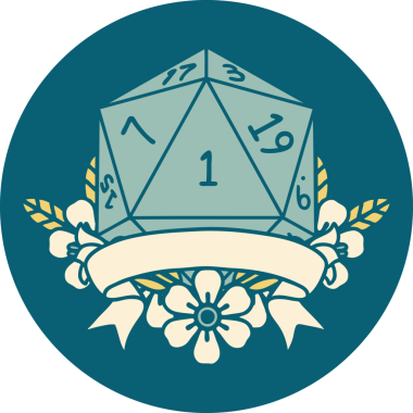 Retro Dövme Biçimi Doğal Bir d20 zar bir insan tarafından çizildi