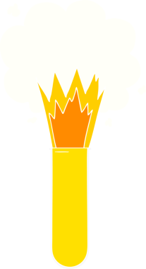 Düz renkli çizgi film, bir insan tarafından çizilmiş test tüpünde patlayan kimyasallar