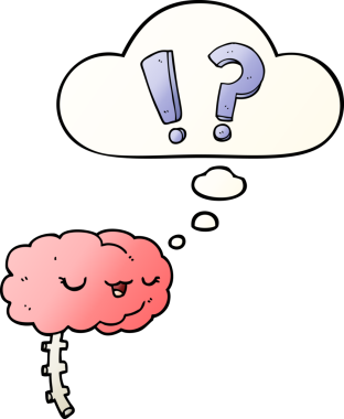 Düşünce baloncuklu çizgi film meraklısı beyin bir insan tarafından çizilmiş düzgün eğimli bir şekildedir.