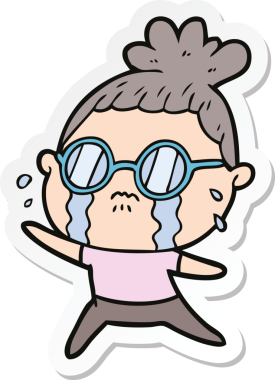 Bir insan tarafından çizilmiş gözlüklü, ağlayan bir kadının çıkartması.