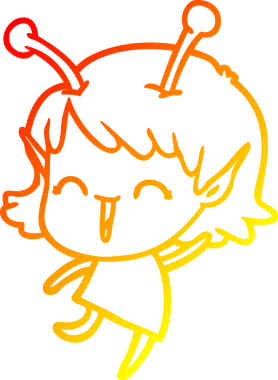 Bir insan tarafından çizilen gülen uzaylı bir kızın sıcak çizgi çizimi.