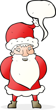 Bir insan tarafından çizilmiş konuşma balonlu Noel Baba çizgi filmi.