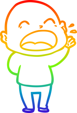 Gökkuşağı gradyan çizgi çizimi. Bir insan tarafından çizilmiş kel adam diye bağıran çizgi film.