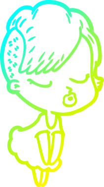 Bir insan tarafından çizilmiş soğuk gradyan çizgi film karakteri güzel hippi kız.