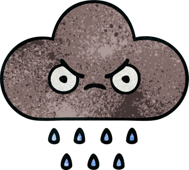 Bir insan tarafından çizilmiş fırtına yağmur bulutunun retro grunge desen karikatürü