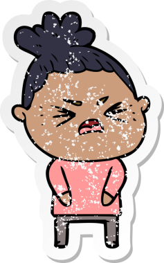 Bir insan tarafından çizilmiş kızgın bir karikatür çıkartması.