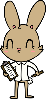 Bir insan tarafından çizilmiş panosu olan sevimli çizgi film tavşanı.