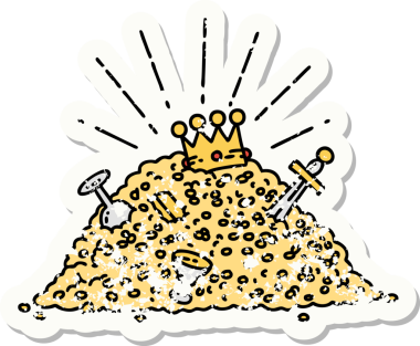 Bir insan tarafından çizilmiş eski bir dövme stili altın yığını.