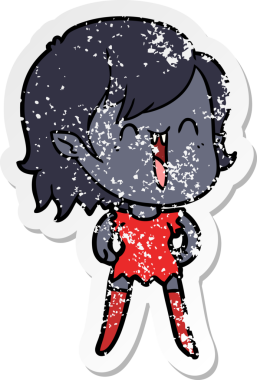 Bir insan tarafından çizilmiş mutlu vampir kız çizgi filminin kederli çıkartması.