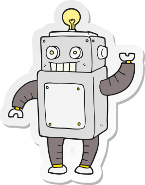 Bir insan tarafından çizilmiş robot karikatür çıkartması.