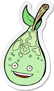 Bir insan tarafından çizilmiş mutlu bir armut karikatürü çıkartması.