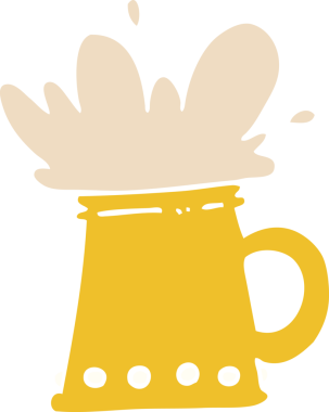 Bir insan tarafından çizilmiş düz renkli çizgi film bira tankardı