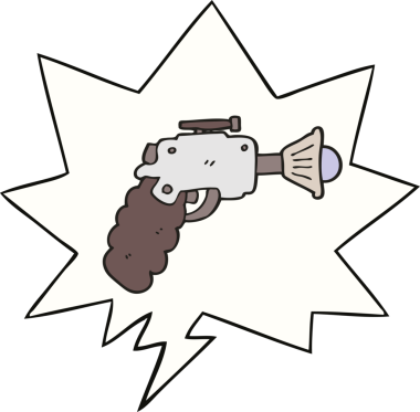 Bir insan tarafından çizilmiş konuşma baloncuklu çizgi film silahı.