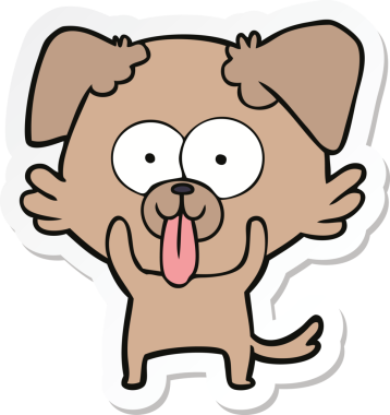 Bir insan tarafından çizilmiş dili olan çizgi film köpeğinin çıkartması.