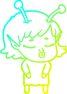 Bir insan tarafından çizilmiş, soğuk gradyan bir uzaylı kız çizgi filmi