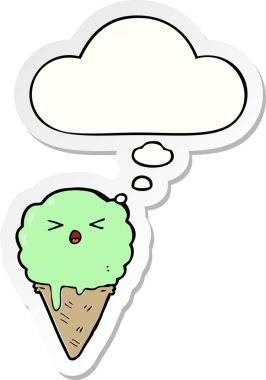 Düşünce baloncuklu karikatür dondurması insan tarafından çizilmiş bir çıkartma.