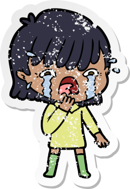 Bir insan tarafından çizilmiş, ağlayan bir çizgi film kızının sıkıntılı çıkartması.