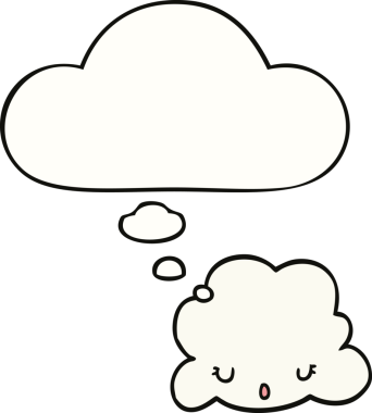 Bir insan tarafından çizilmiş düşünce baloncuklu şirin çizgi film bulutu.