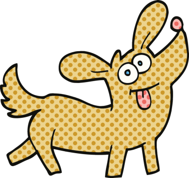 Bir insan tarafından çizilmiş çizgi roman tarzı mutlu bir köpek.