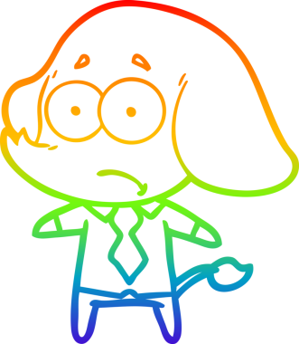 Bir insan tarafından çizilmiş, gömlekli ve kravatlı güvenilmez bir filin çizgi çizimi.