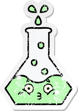 Bir insan tarafından çizilmiş sevimli bir bilim şişesinin sıkıntılı çıkartması.