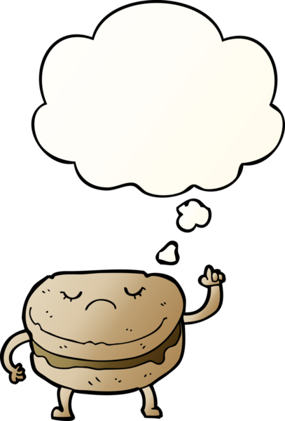 Düşünce baloncuklu çizgi film bisküvisi, bir insan tarafından çizilmiş düzgün bir gradyan stil.