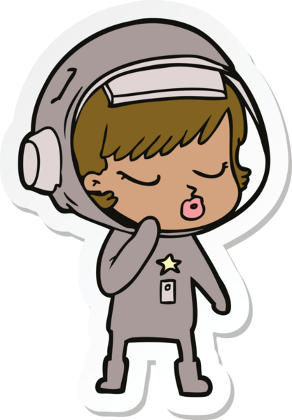 Çizgi film çıkartması. Bir insan tarafından çizilmiş güzel astronot kız.