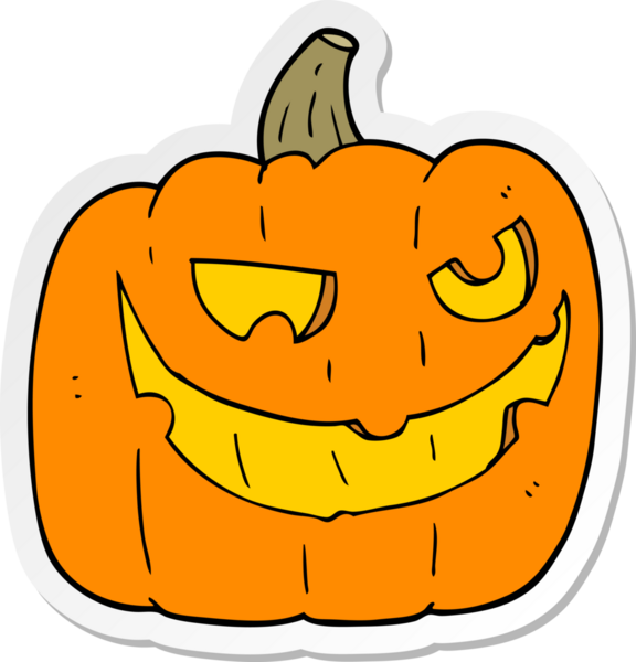 Bir insan tarafından çizilmiş cadılar bayramı balkabağı karikatürü çıkartması.