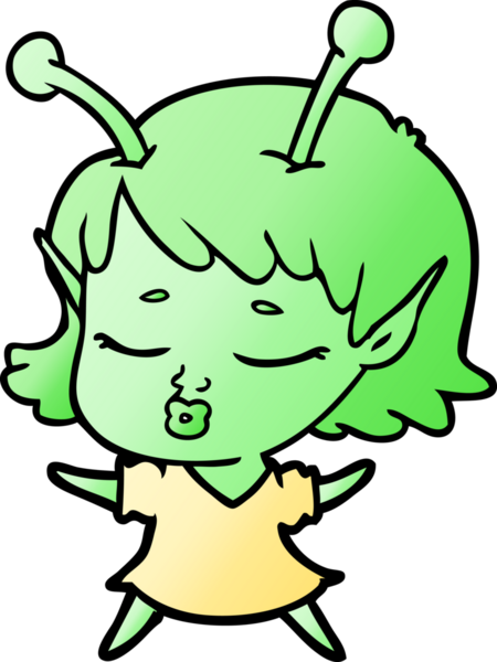 Bir insan tarafından çizilmiş sevimli uzaylı kız çizgi filmi.