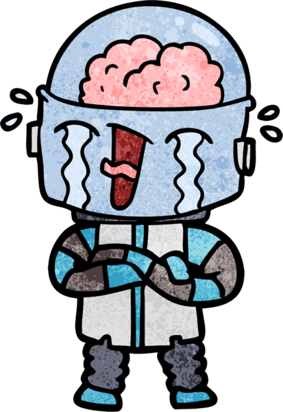 Bir insan tarafından çizilmiş ağlayan robot çizgi film.