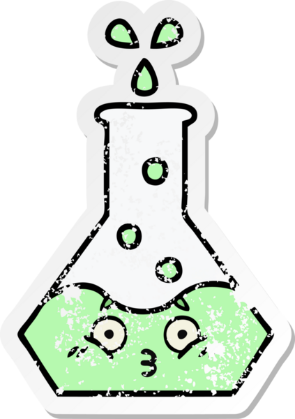 Bir insan tarafından çizilmiş sevimli bir bilim şişesinin sıkıntılı çıkartması.