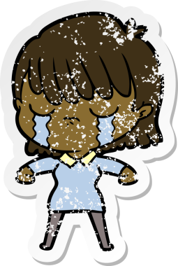 Bir insan tarafından çizilmiş ağlayan karikatürlü bir kadının sıkıntılı çıkartması.