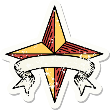 Bir insan tarafından çizilmiş bir yıldızın sancağı olan eski bir etiket.