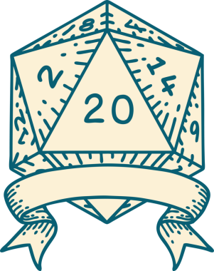 Retro Dövme Biçimi Doğal 20 kritik vuruş D20 zar bir insan tarafından çizildi