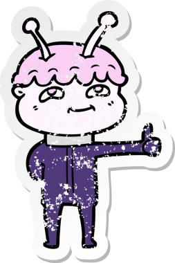 Bir insan tarafından çizilmiş dost canlısı bir uzay adamının sıkıntılı çıkartması.