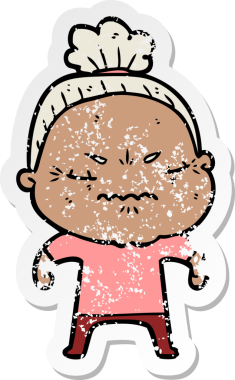 Bir insan tarafından çizilmiş, sıkıntılı bir karikatür çıkartması.