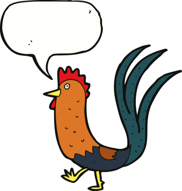 Bir insan tarafından çizilmiş konuşma balonlu horoz çizgi filmi.