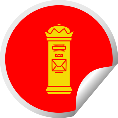 Bir insan tarafından çizilmiş İngiliz posta kutusunun dairesel soyma etiketi.