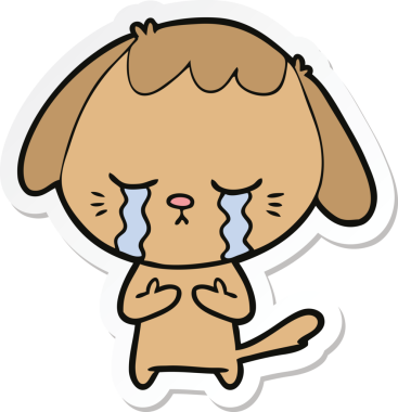 Bir insan tarafından çizilmiş ağlayan bir köpeğin çıkartması.