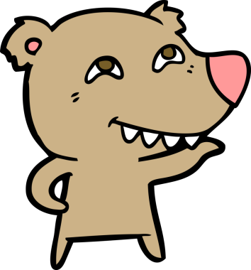 Bir insan tarafından çizilmiş dişleri gösteren çizgi film ayısı.