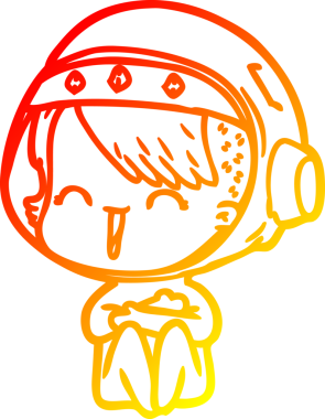 Bir insan tarafından çizilmiş mutlu bir uzay kızının sıcak çizgi çizimi